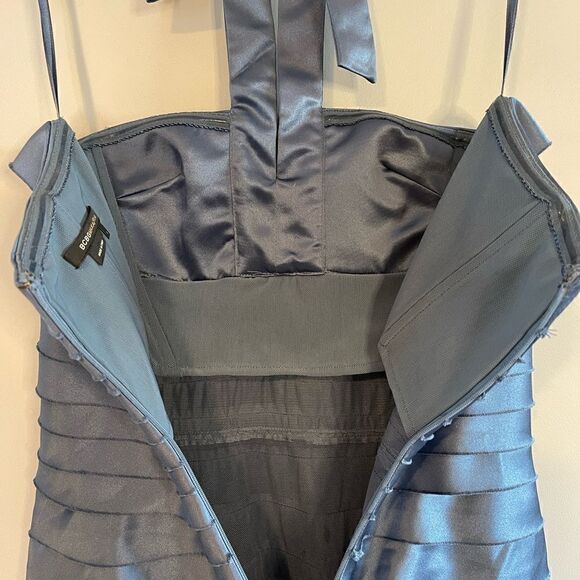 BCBGMaxAzria Blue Grey Woven Embellished Halter Dress | SZ 4 - Picture 9 of 16